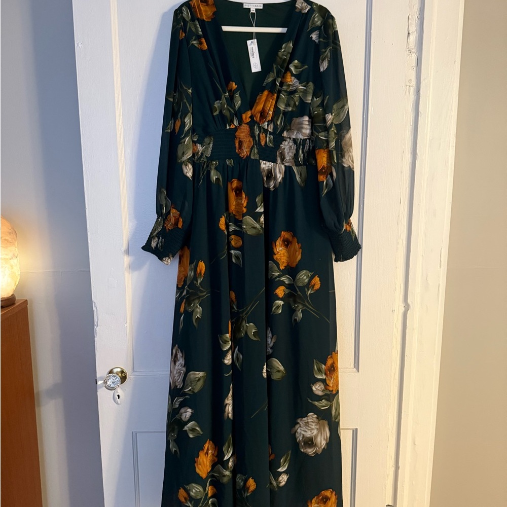 Baltic Born Dark Green and Orange Floral Long Sleeve Dress